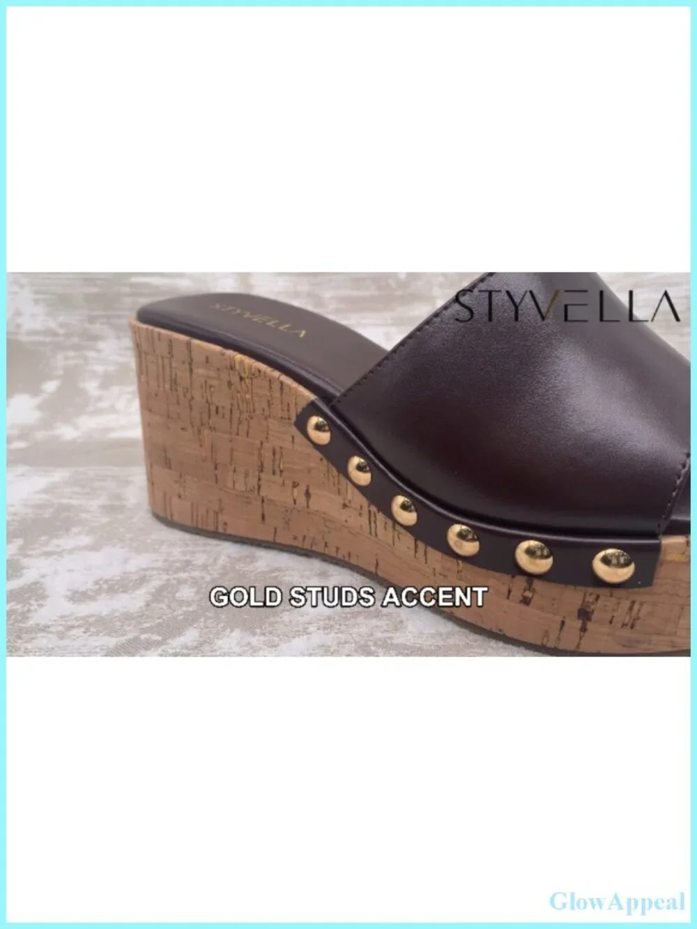 Womens Faux Leather Platform Wedge Sandals Studded Slip On Slides